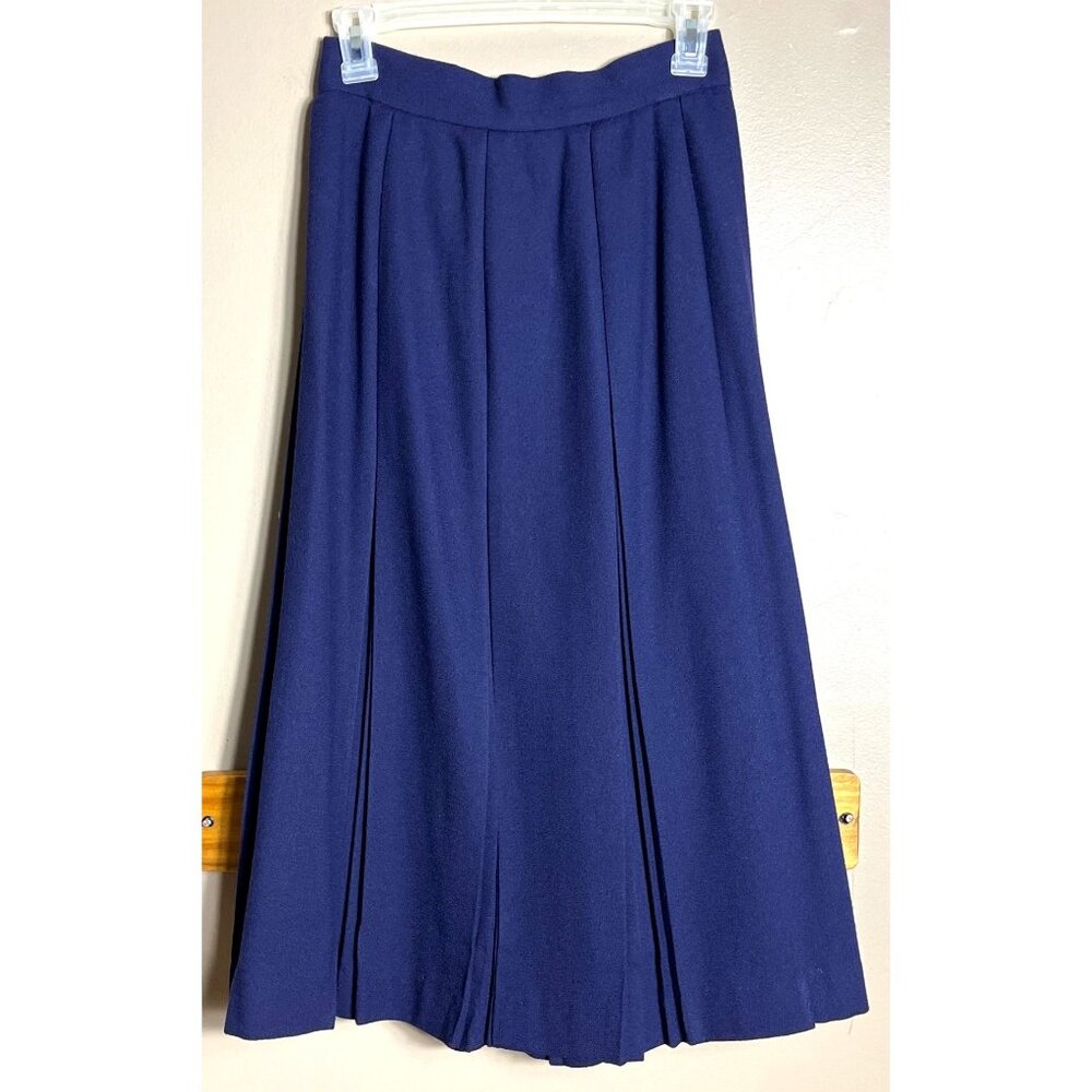 Vtg Susan Bristol Wool Skirt Pleated Midi Blue Preppy Heritage Capsule Womens 4